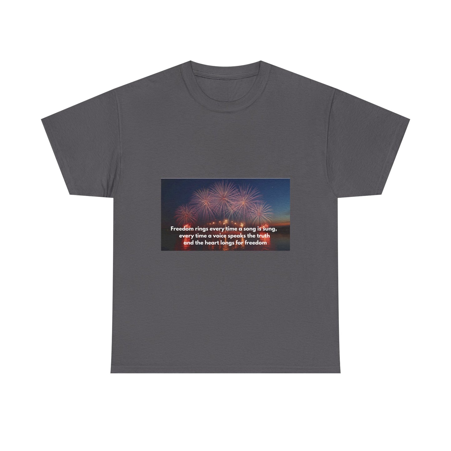 T-Shirt — Patriotic Fireworks Tee with 'Freedom Rings' Quote