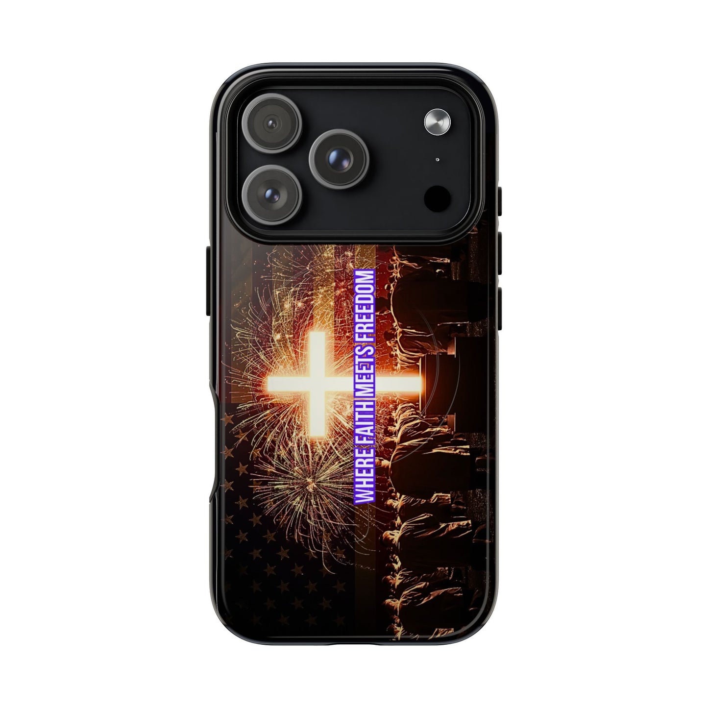Christian Cross Phone Case - "Where Faith Meets Freedom" Tough Magnetic Case