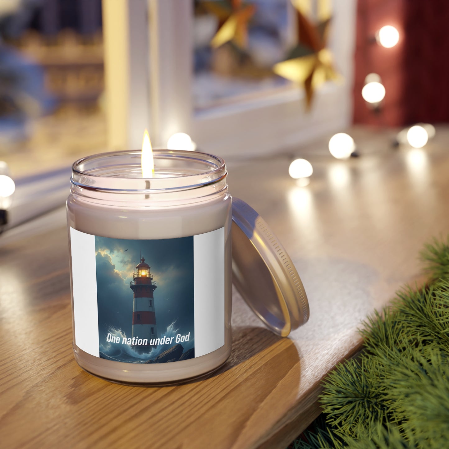 Lighthouse Soy Candle 9oz — "One Nation Under God" Scented Jar