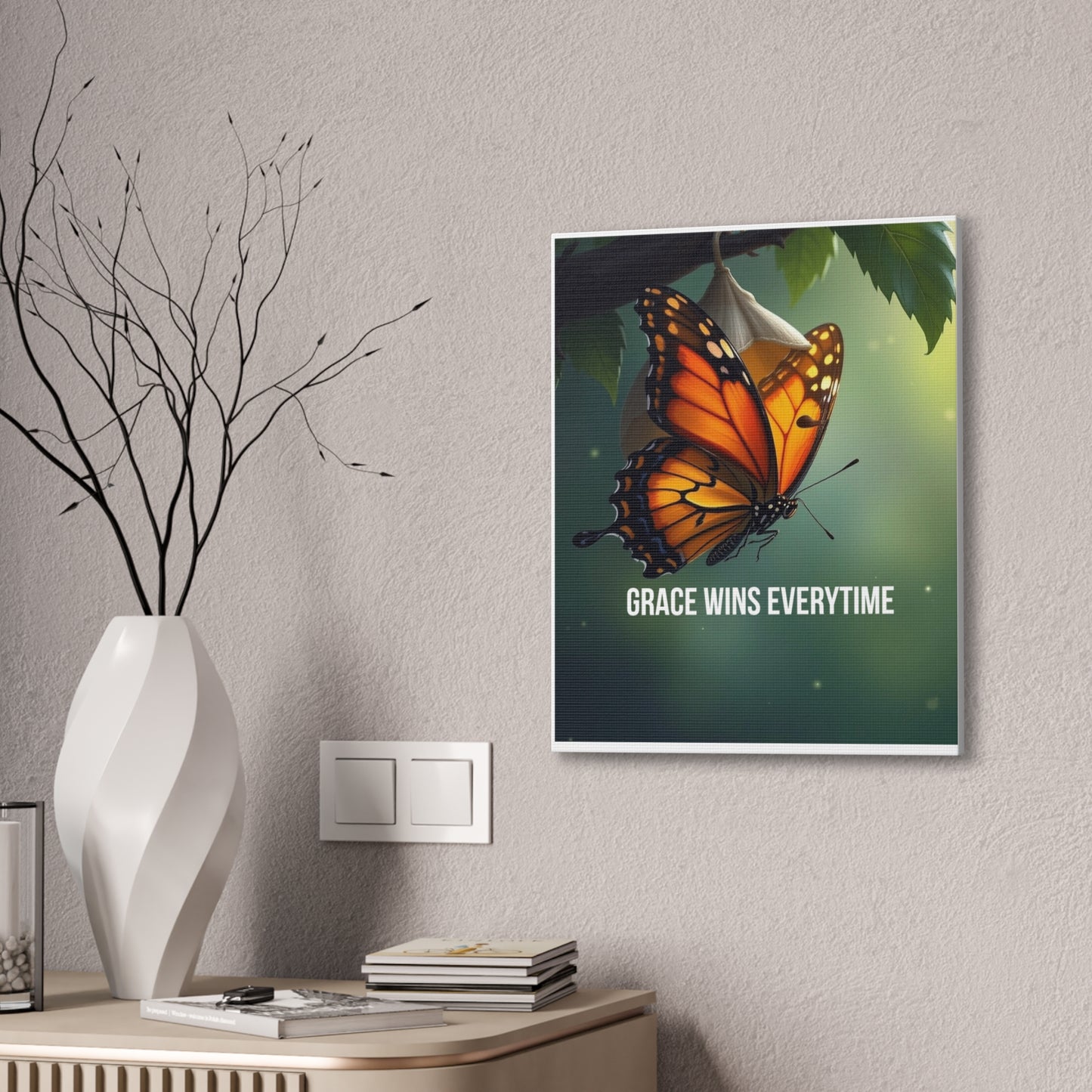 Canvas Print - 'Grace Wins Everytime' Monarch Butterfly Wall Art