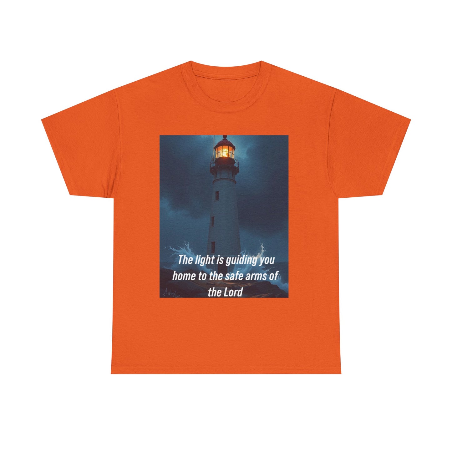 Christian Lighthouse T-Shirt — "The light is guiding you home to the safe arms of the Lord"