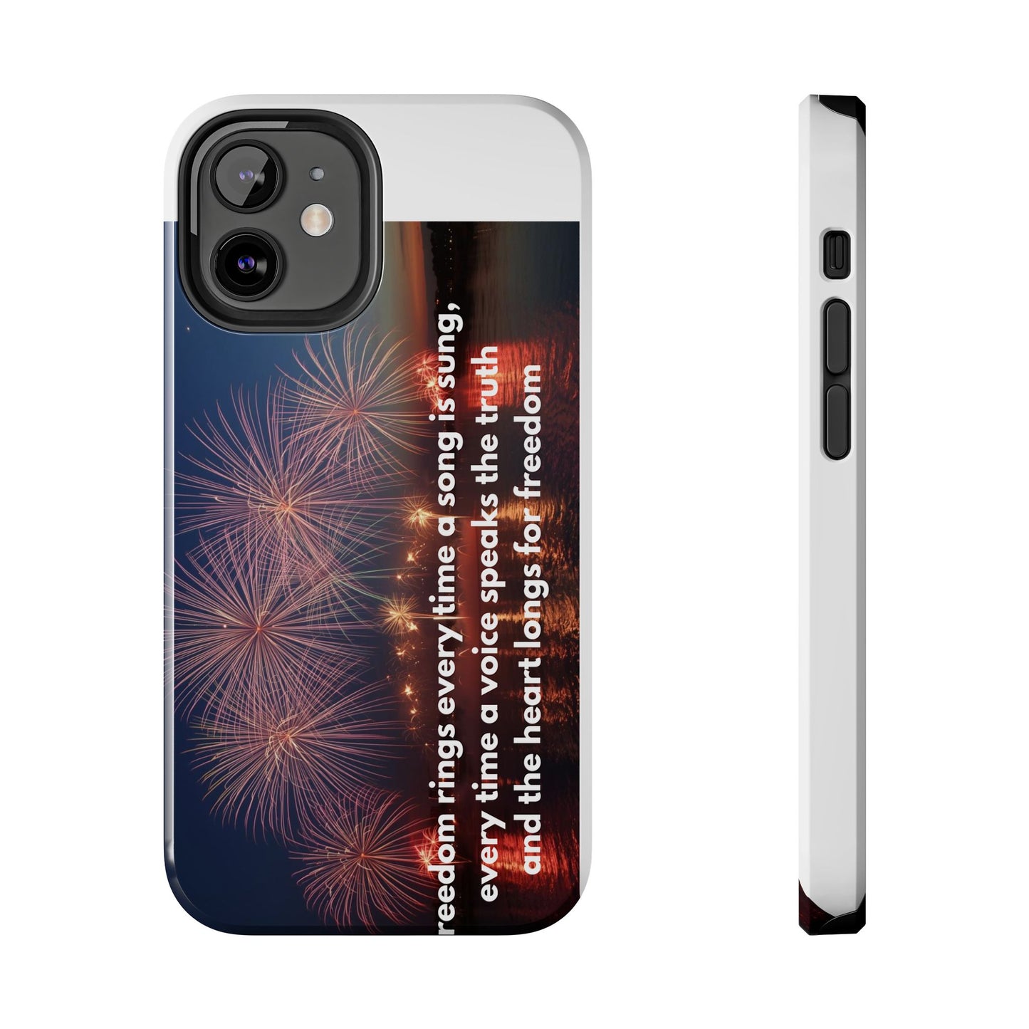 Patriotic Fireworks Tough Phone Case — "Freedom" Quote Protective Cover