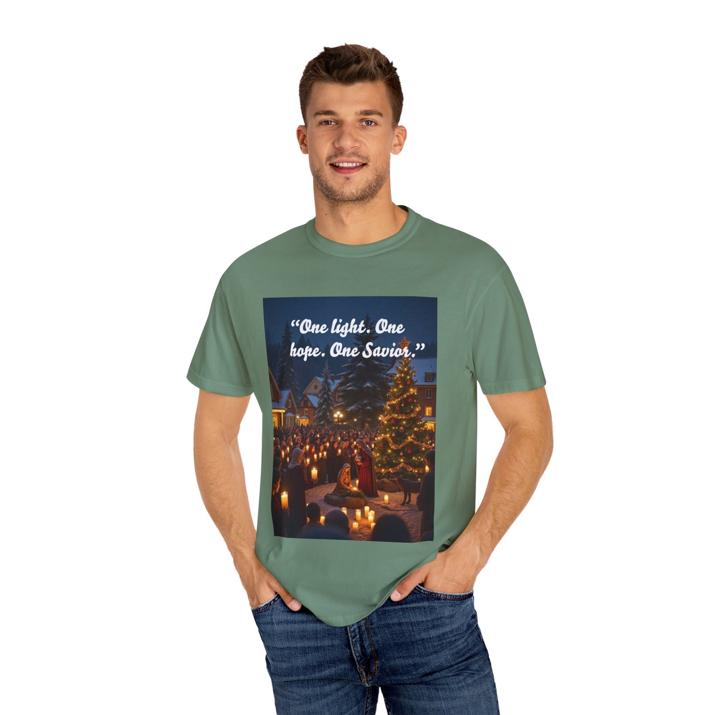 Garment-Dyed T-Shirt with Inspirational Christmas Design