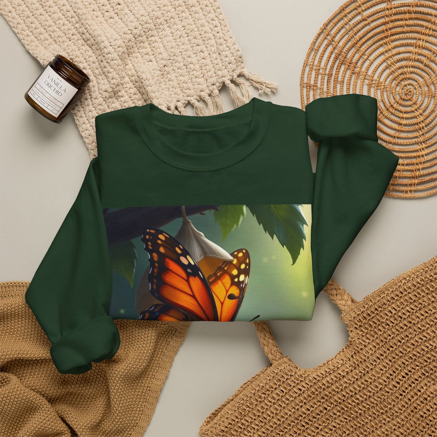 Crewneck Sweatshirt — Grace Wins Everytime Monarch Butterfly Inspirational Tee