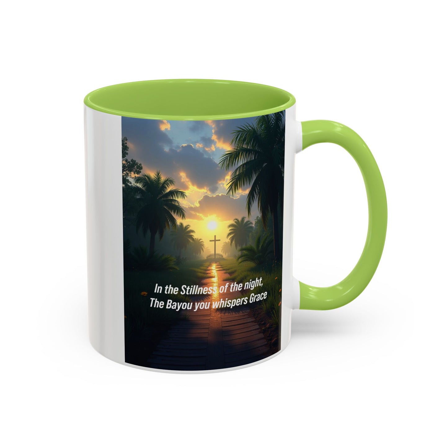 Accent Coffee Mug - Bayou Sunset Scenic Mug with Inspirational Quote
