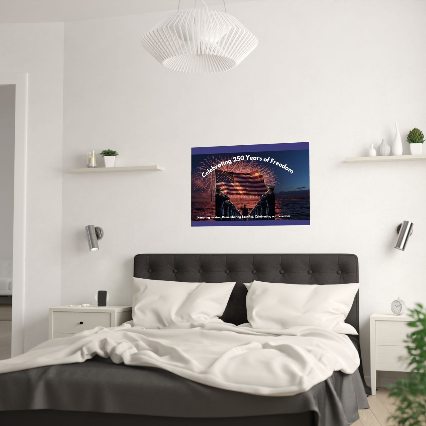 Celebrating 250 Years of Freedom Satin Poster – Patriotic American Flag & Fireworks Memorial Print
