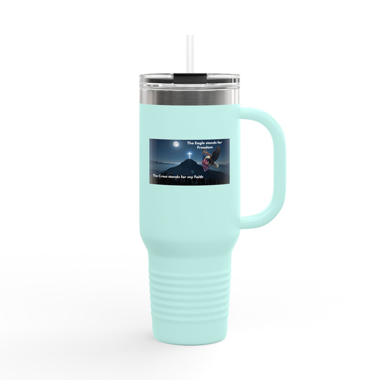 40oz Insulated Travel Mug — Motivational Sunrise Design with 'The Struggle Strengthens Me' Quote