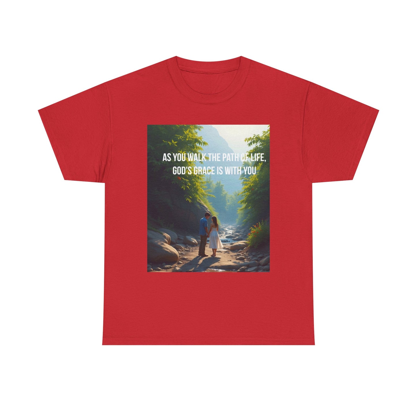 Faith-Inspired Nature T-Shirt — "As You Walk the Path of Life, God’s Grace Is With You"