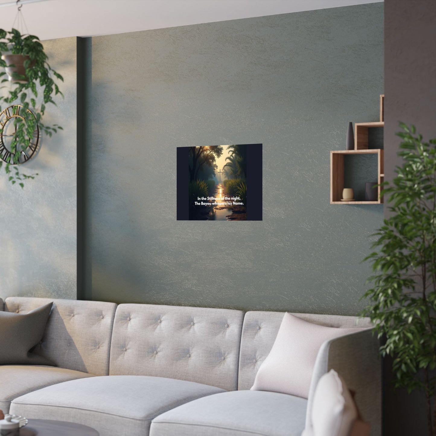 Bayou Cross Satin Poster — "In the Stillness of the Night, The Bayou Whispers His Name"