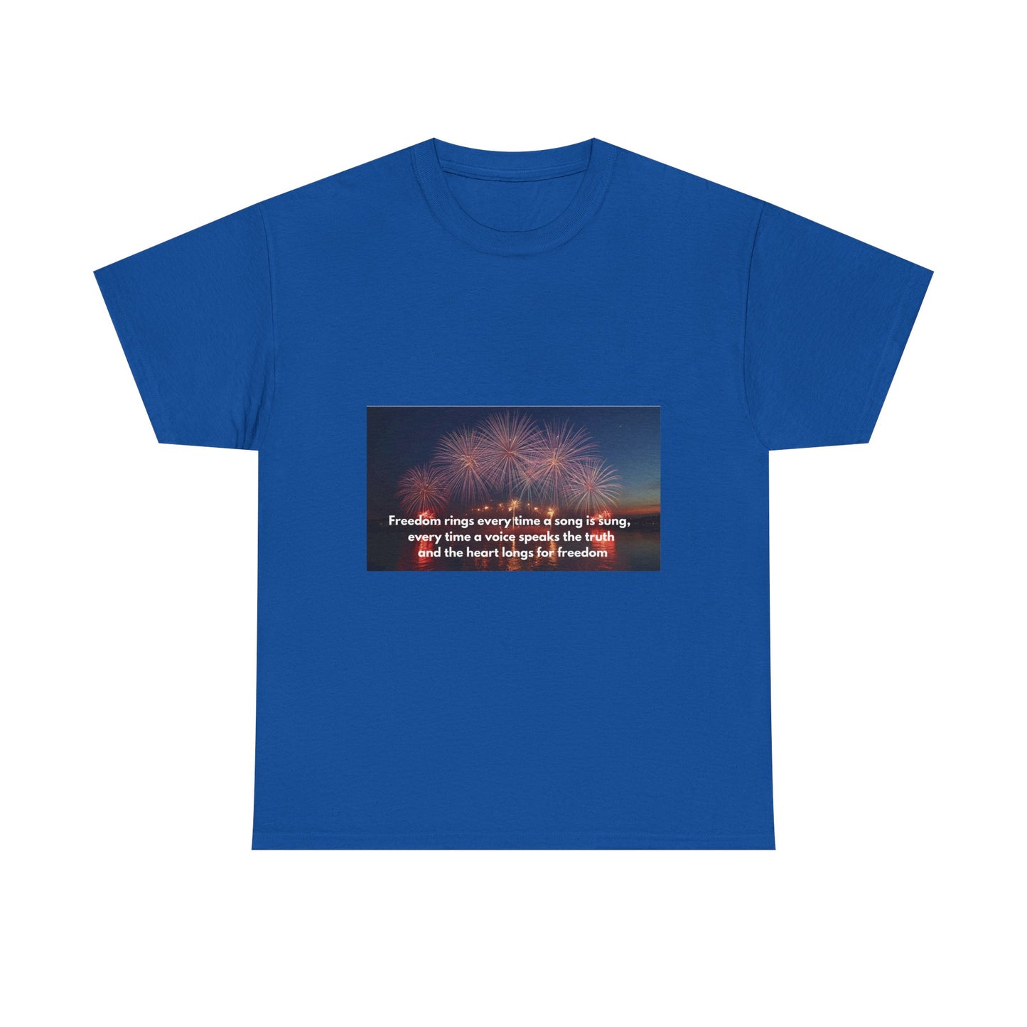 T-Shirt — Patriotic Fireworks Tee with 'Freedom Rings' Quote