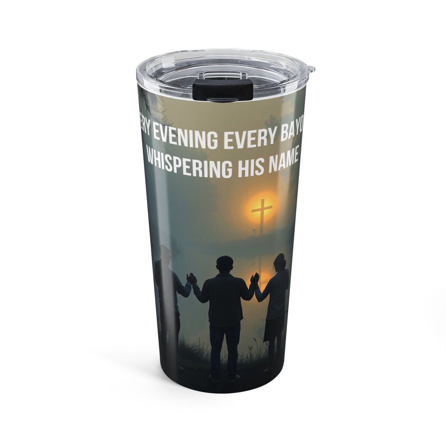 Christian Prayer Tumbler 20oz — Silhouette Worship with Cross and 'Every Evening' Verse