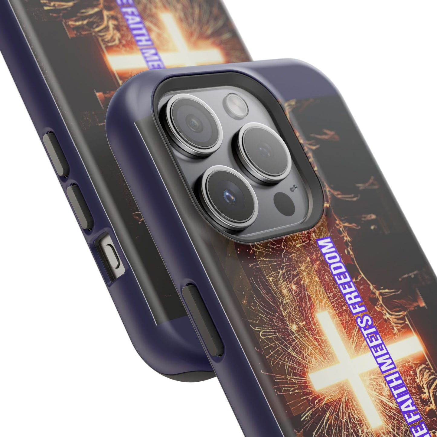 Christian Cross iPhone Case — “Where Faith Meets Freedom” Magnetic Impact-Resistant Phone Case
