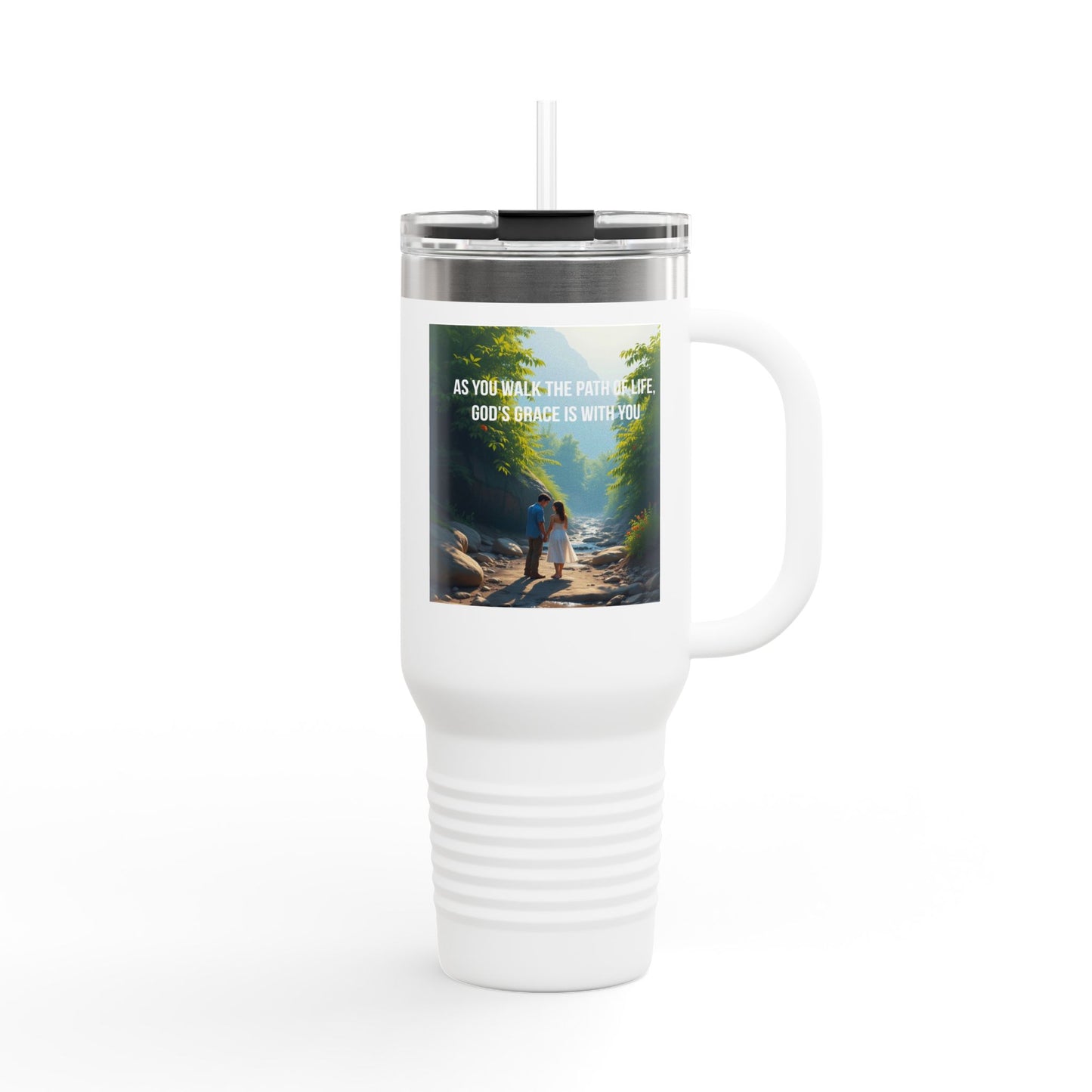40oz Insulated Travel Mug — Scenic Hiker Design with Inspirational Quote