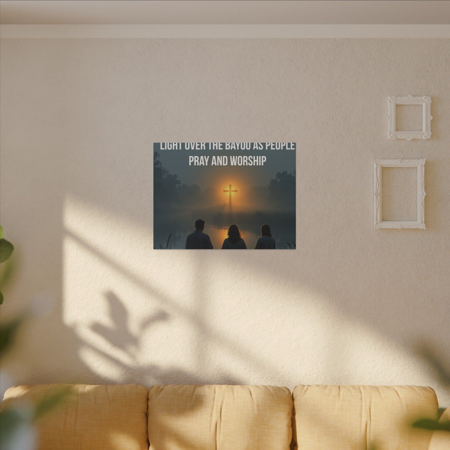Faith Wall Art Canvas — “The Light of the Cross Puts Light Over the Bayou as People Pray and Worship”