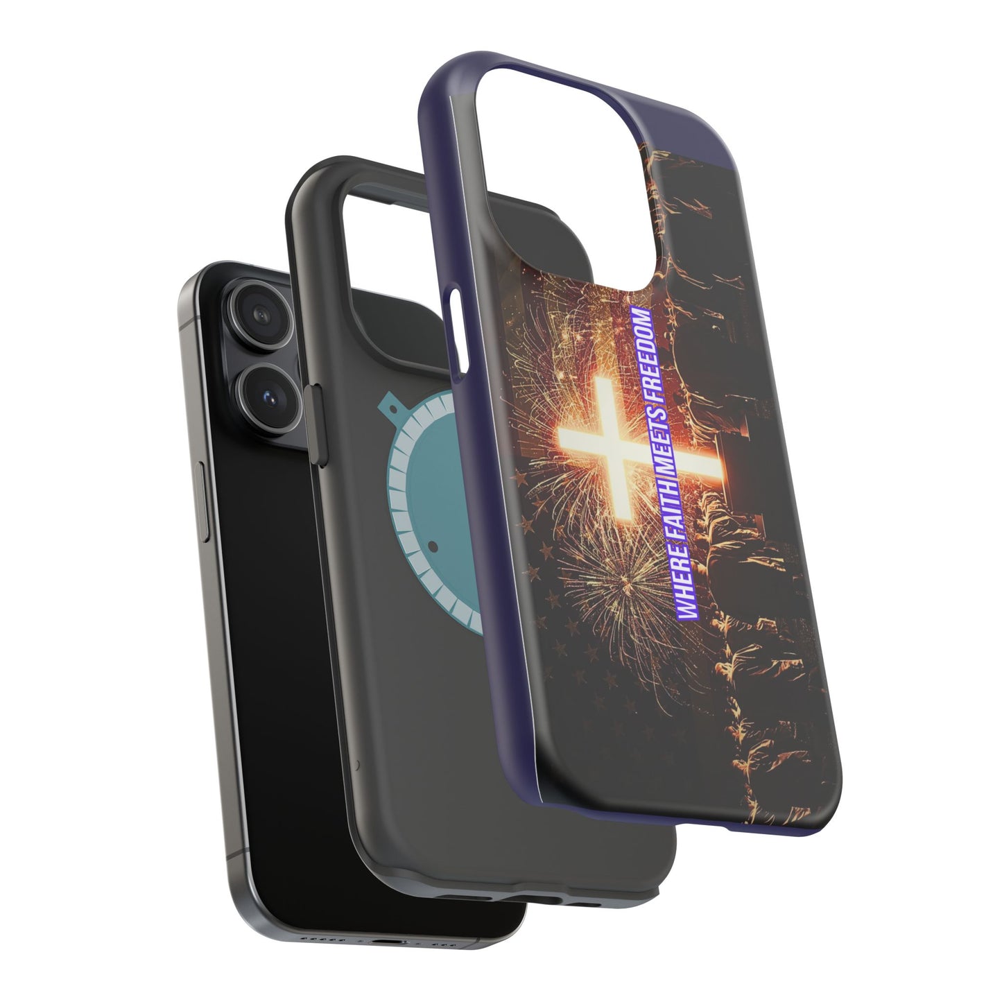 Christian Cross iPhone Case — “Where Faith Meets Freedom” Magnetic Impact-Resistant Phone Case