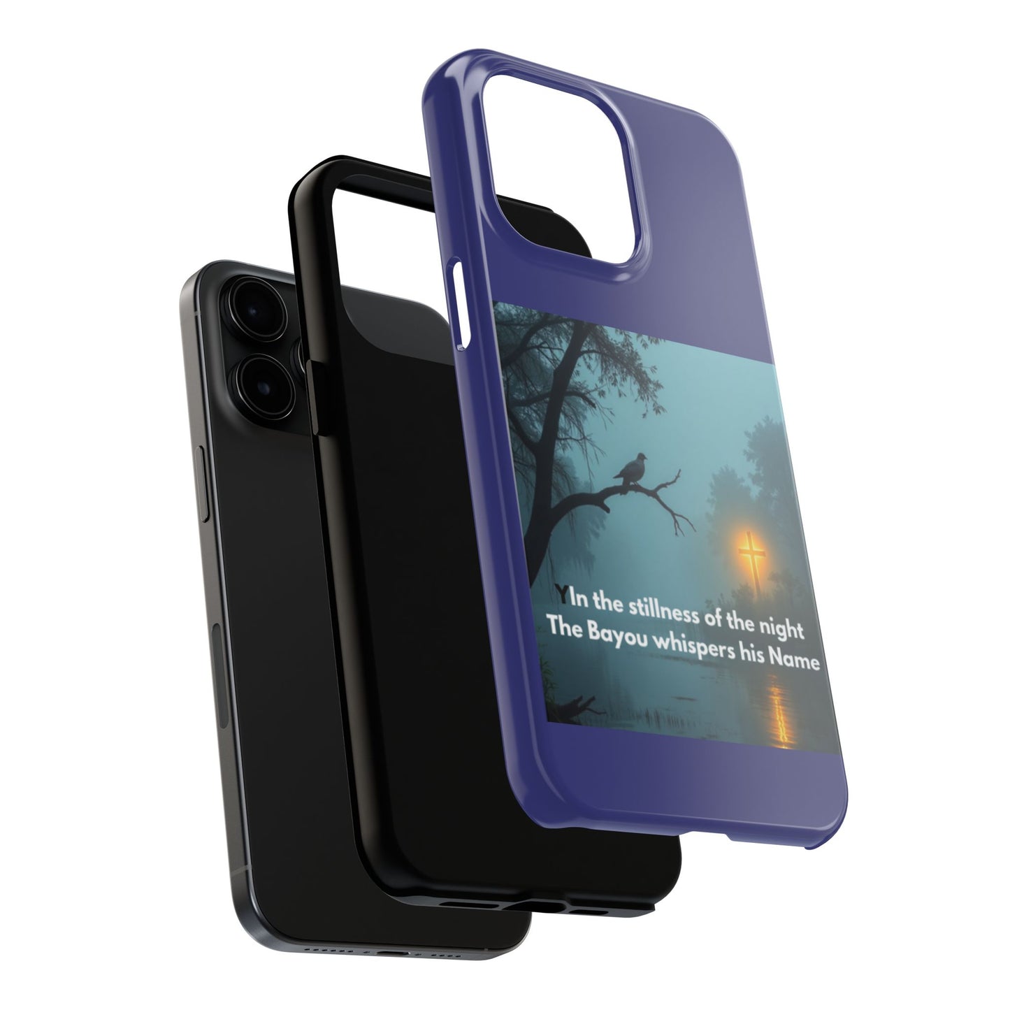 Tough Phone Case — 'In the stillness of the night the Bayou whispers his Name' Moody Bayou Cross Design