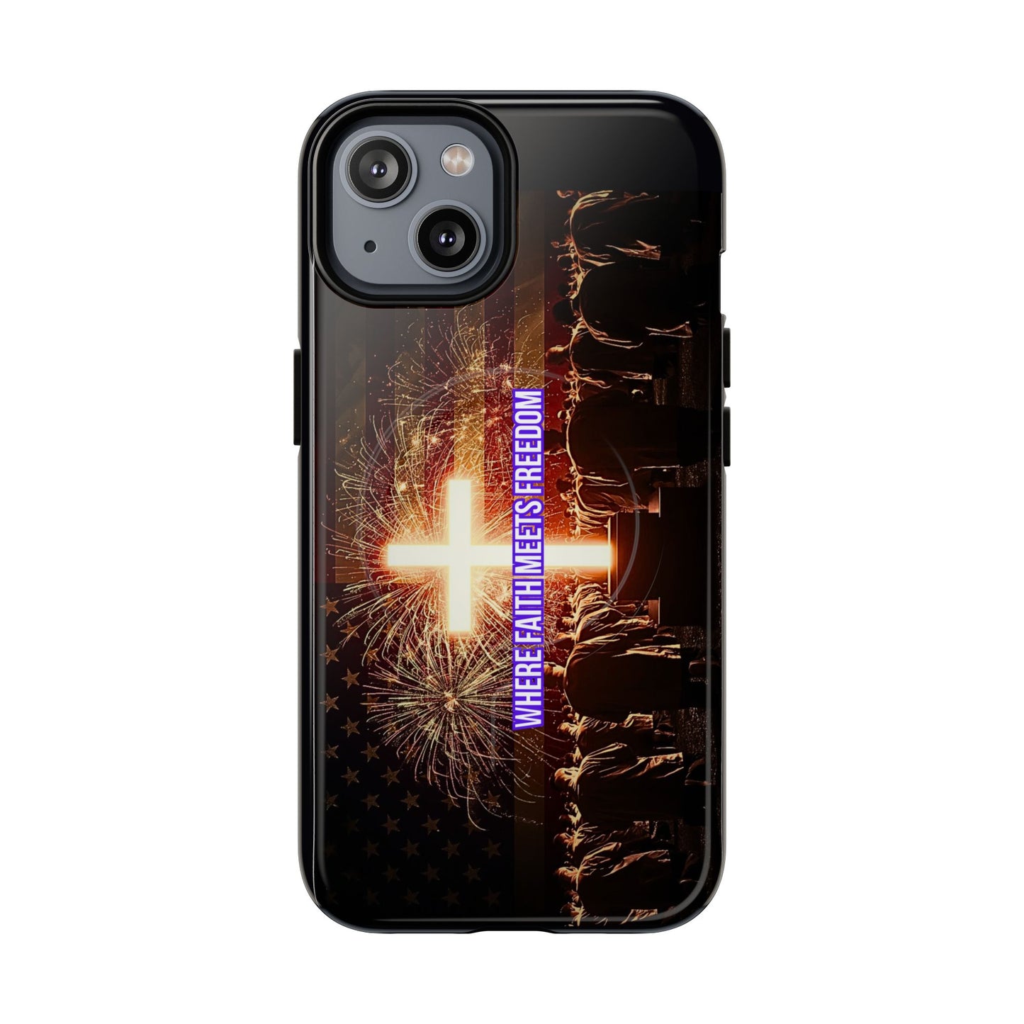 Christian Cross Phone Case - "Where Faith Meets Freedom" Tough Magnetic Case