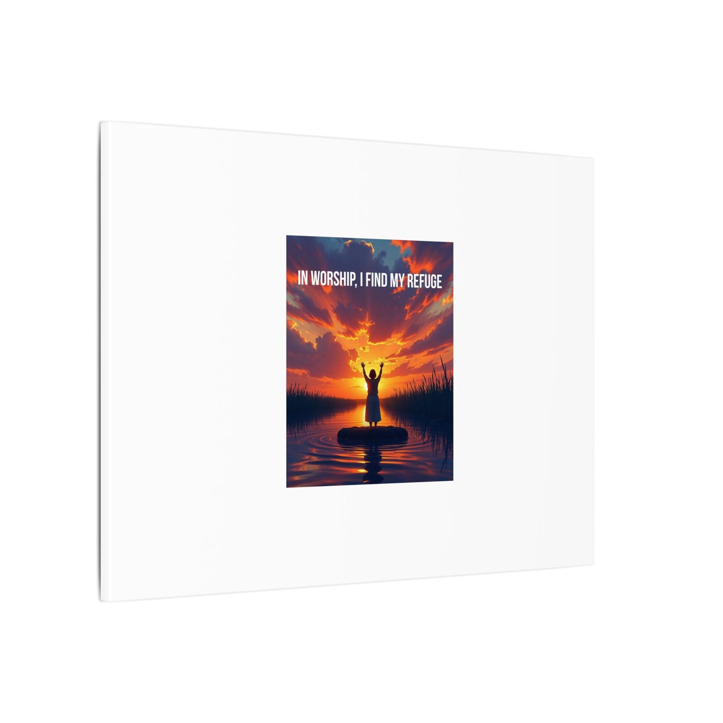 Worship Sunrise Canvas Art – "In Worship I Find My Refuge" Stretched Wall Canvas