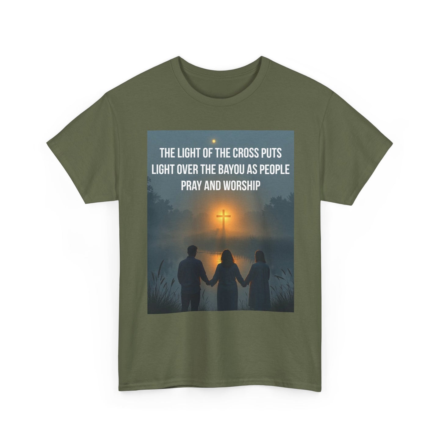 Christian Bayou Cross Tee — "The Light of the Cross Puts Light Over the Bayou" Faith T‑Shirt
