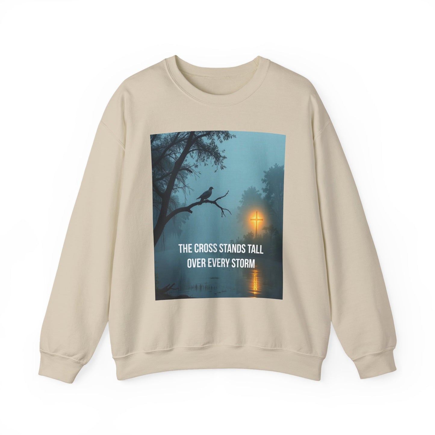 Christian Sweatshirt - "The Cross Stands Tall Over Every Storm" Inspirational Crewneck