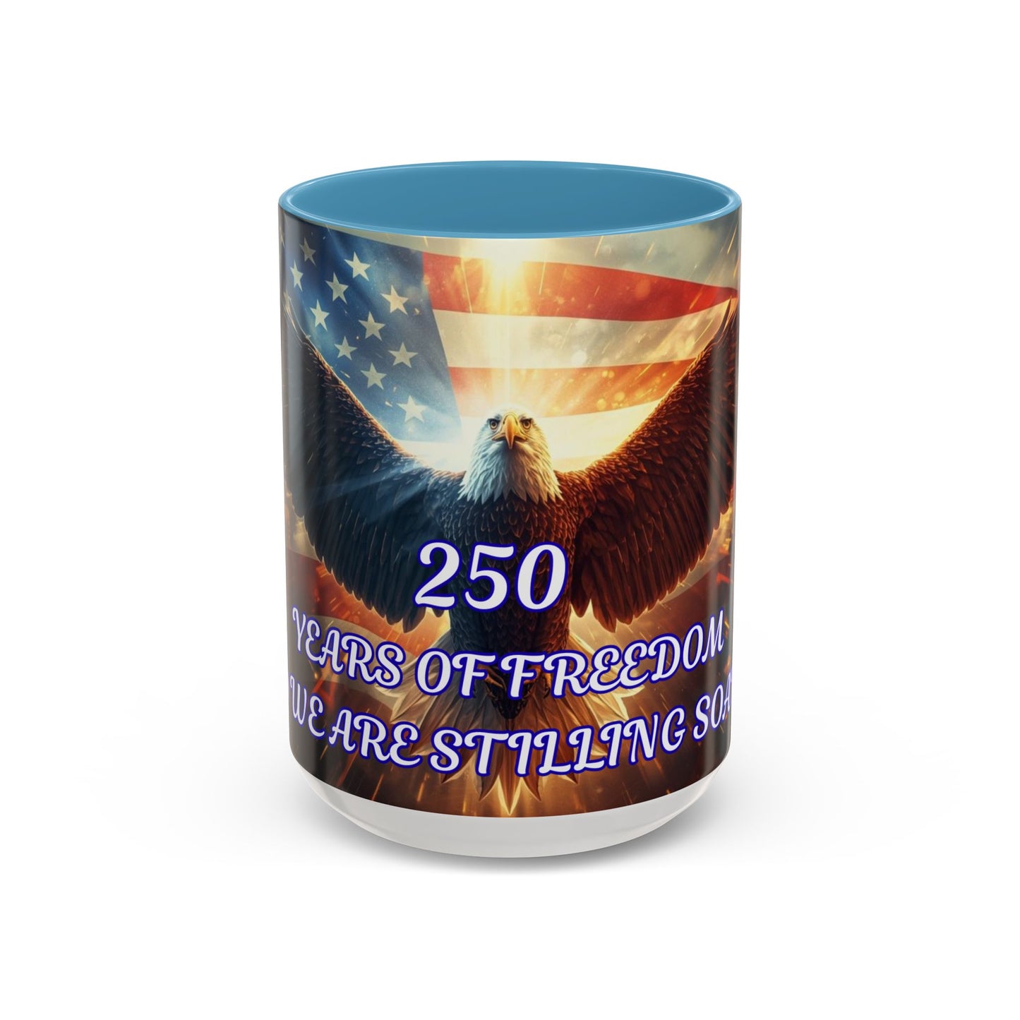 Patriotic Eagle Coffee Mug – "250 Years of Freedom" Accent 11/15oz