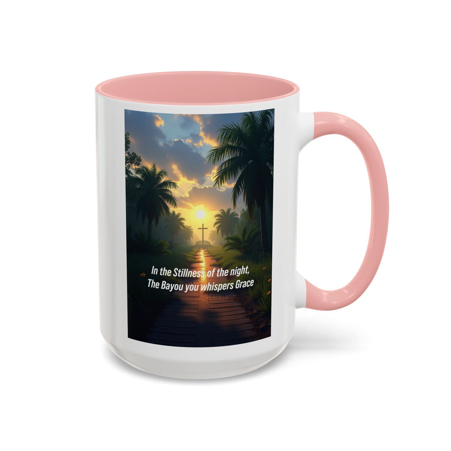 Accent Coffee Mug - Bayou Sunset Scenic Mug with Inspirational Quote