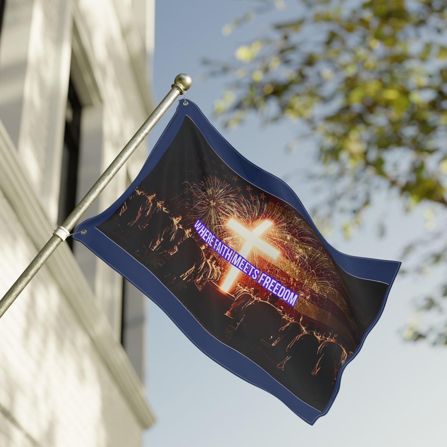 Christian Patriotic Flag – “Where Faith Meets Freedom” Double-Sided Outdoor Banner