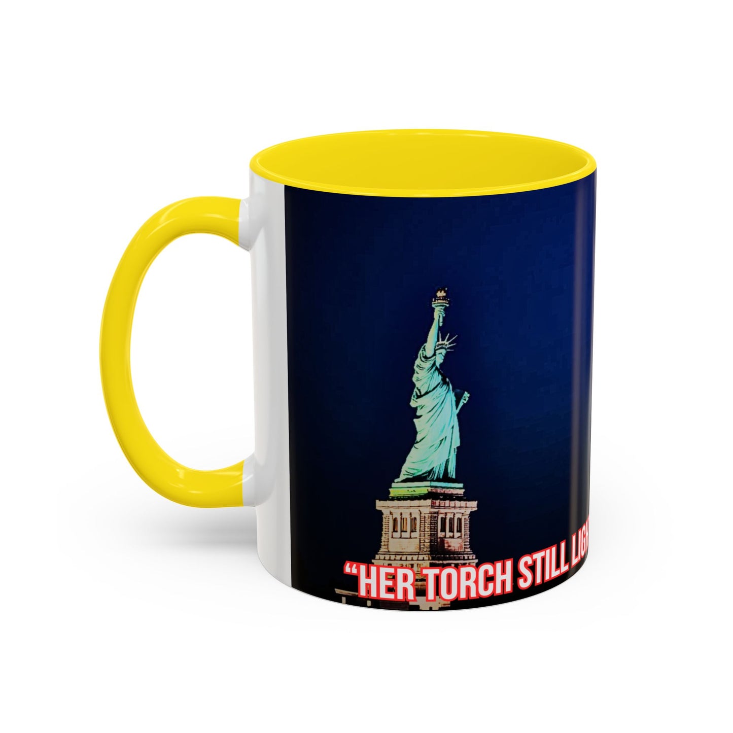 Fireworks Accent Coffee Mug — Inspirational "Lights the Path to Freedom" Design