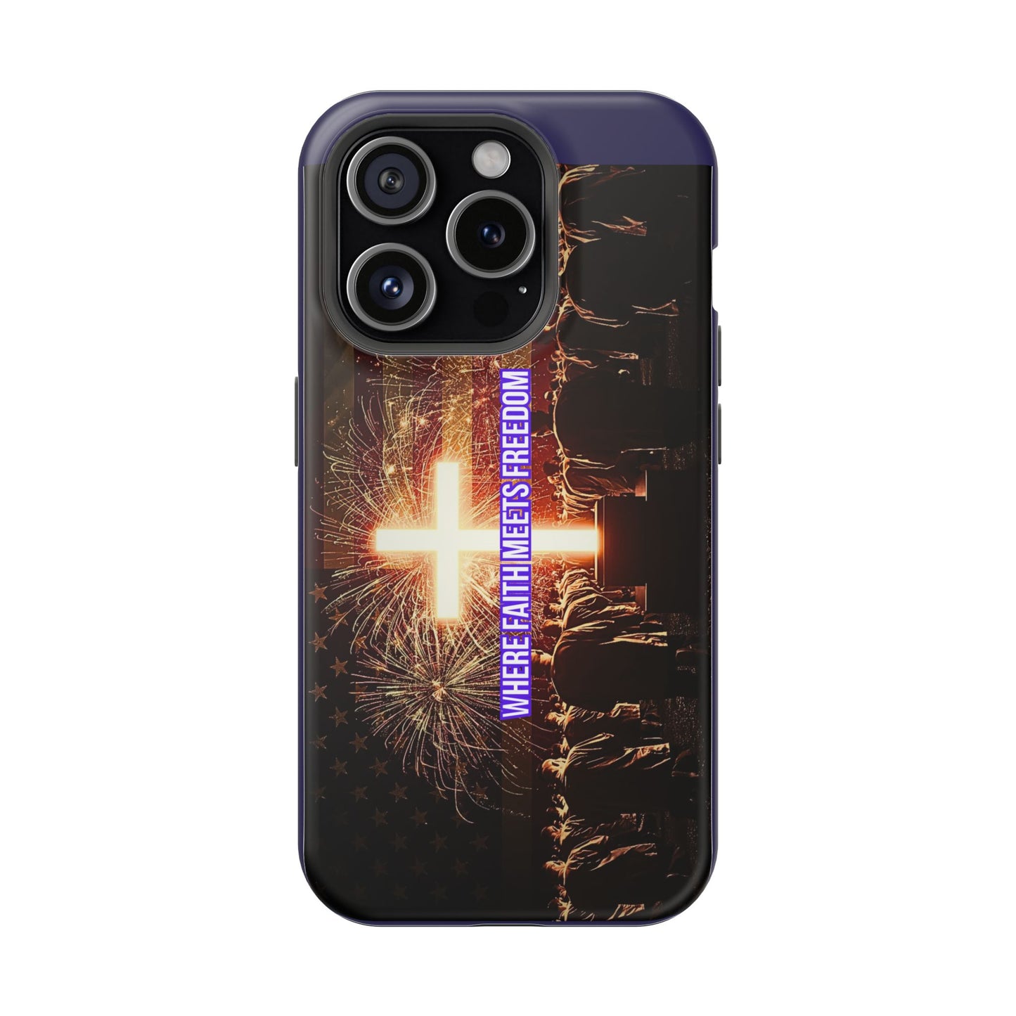 Christian Cross iPhone Case — “Where Faith Meets Freedom” Magnetic Impact-Resistant Phone Case