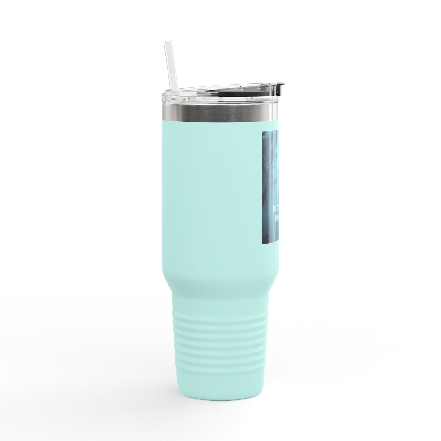 40oz Insulated Travel Mug — "The Cross Stands Tall Over Every Storm" Scenic Faith Design