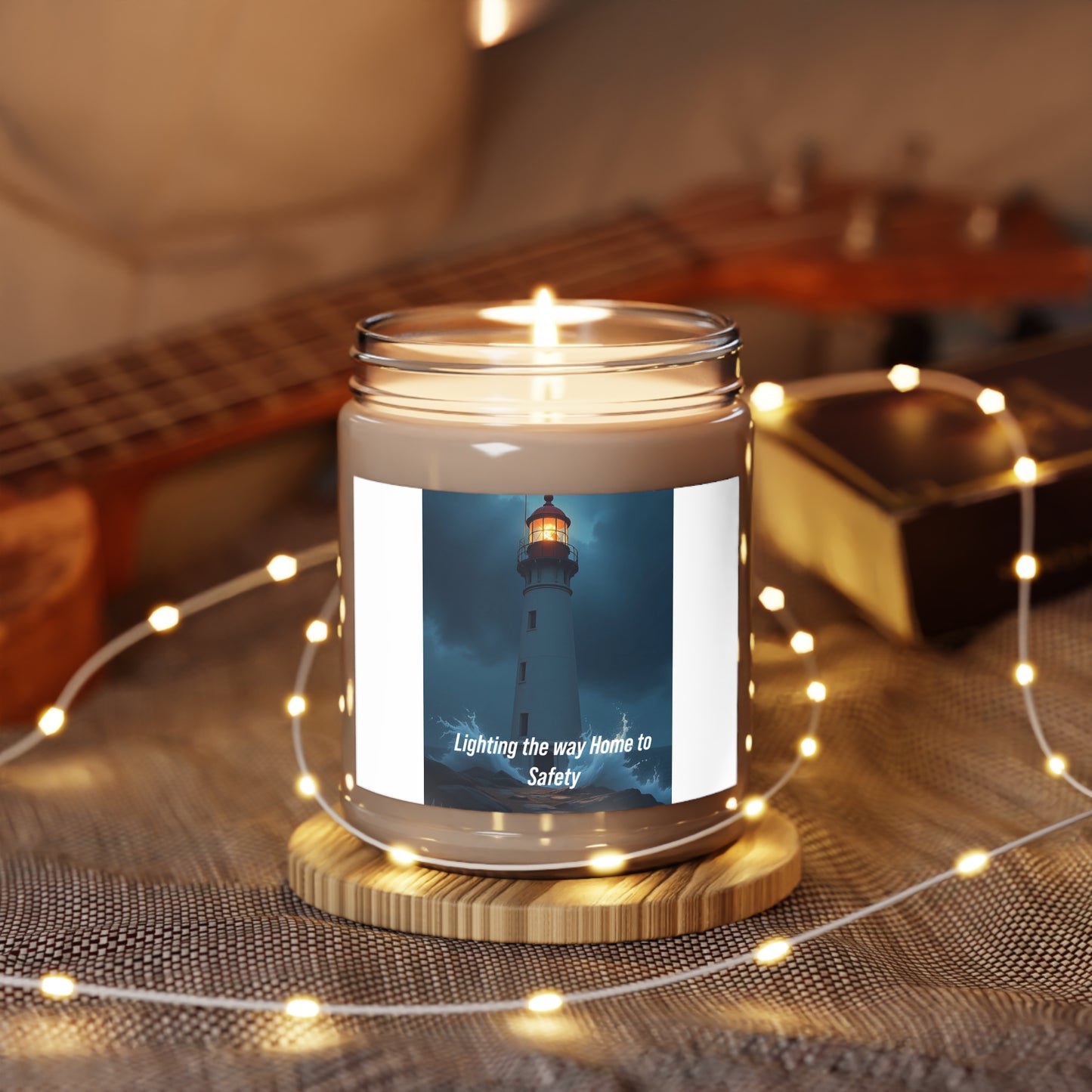 Lighthouse Scented Soy Candle — 'Lighting the Way Home to Safety' (9oz, White Lid)