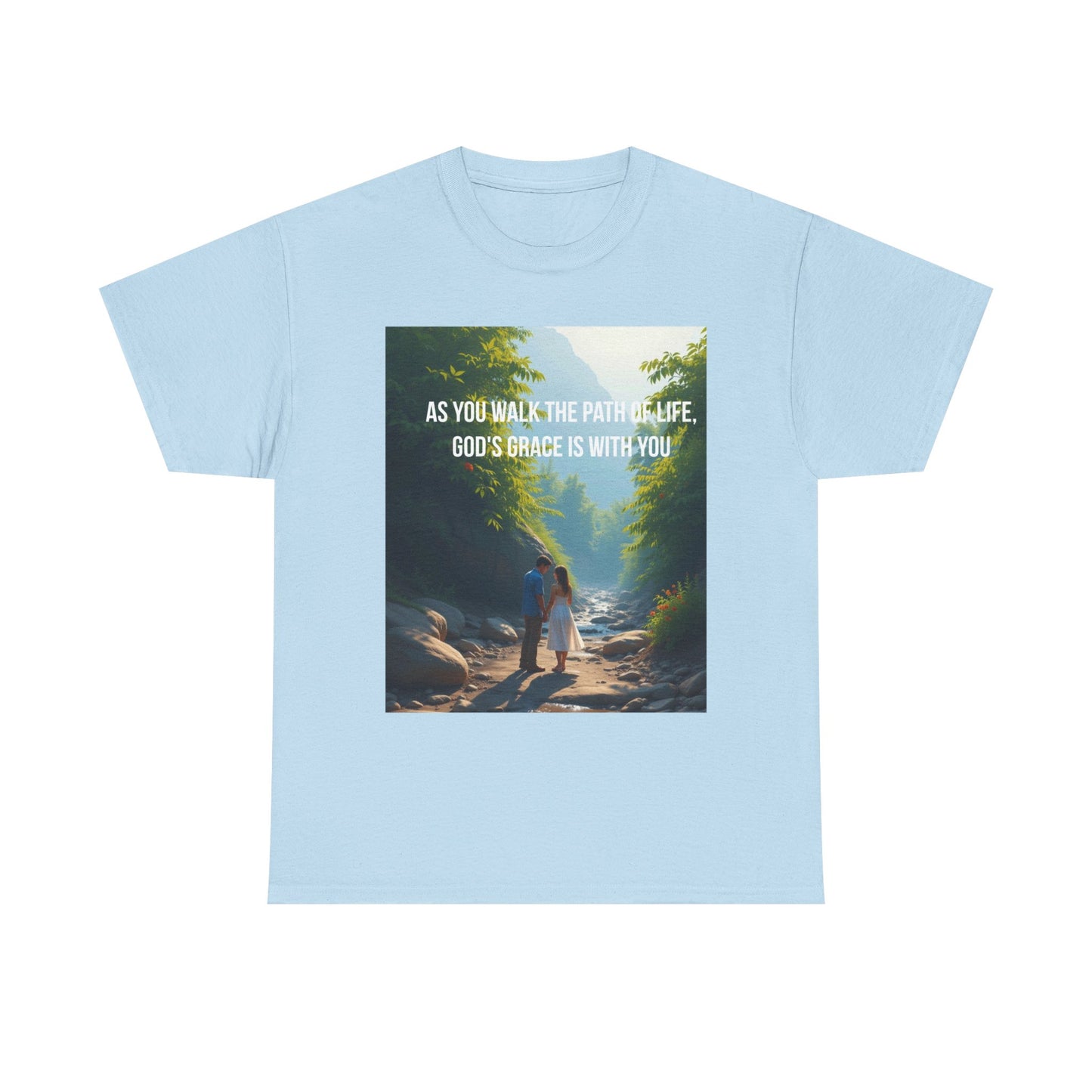 Faith-Inspired Nature T-Shirt — "As You Walk the Path of Life, God’s Grace Is With You"