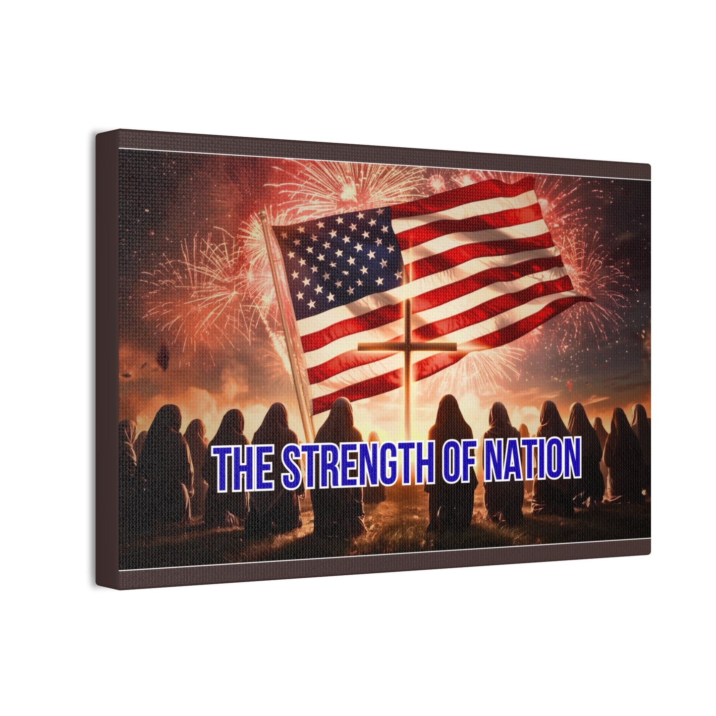 Patriotic Canvas Wall Art – “The Strength of Nation” American Flag with Fireworks