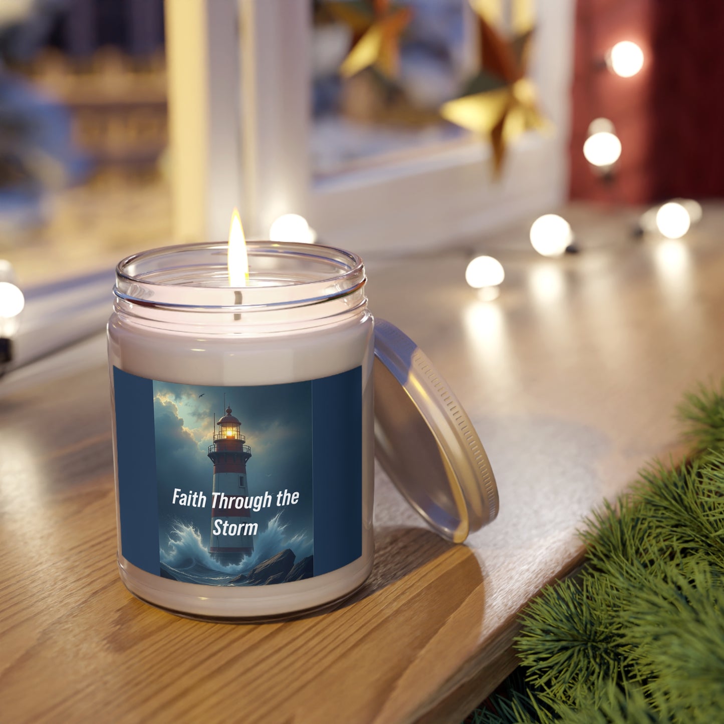 Faith Through the Storm Soy Candle — 9 oz Scented Jar (White Lid)