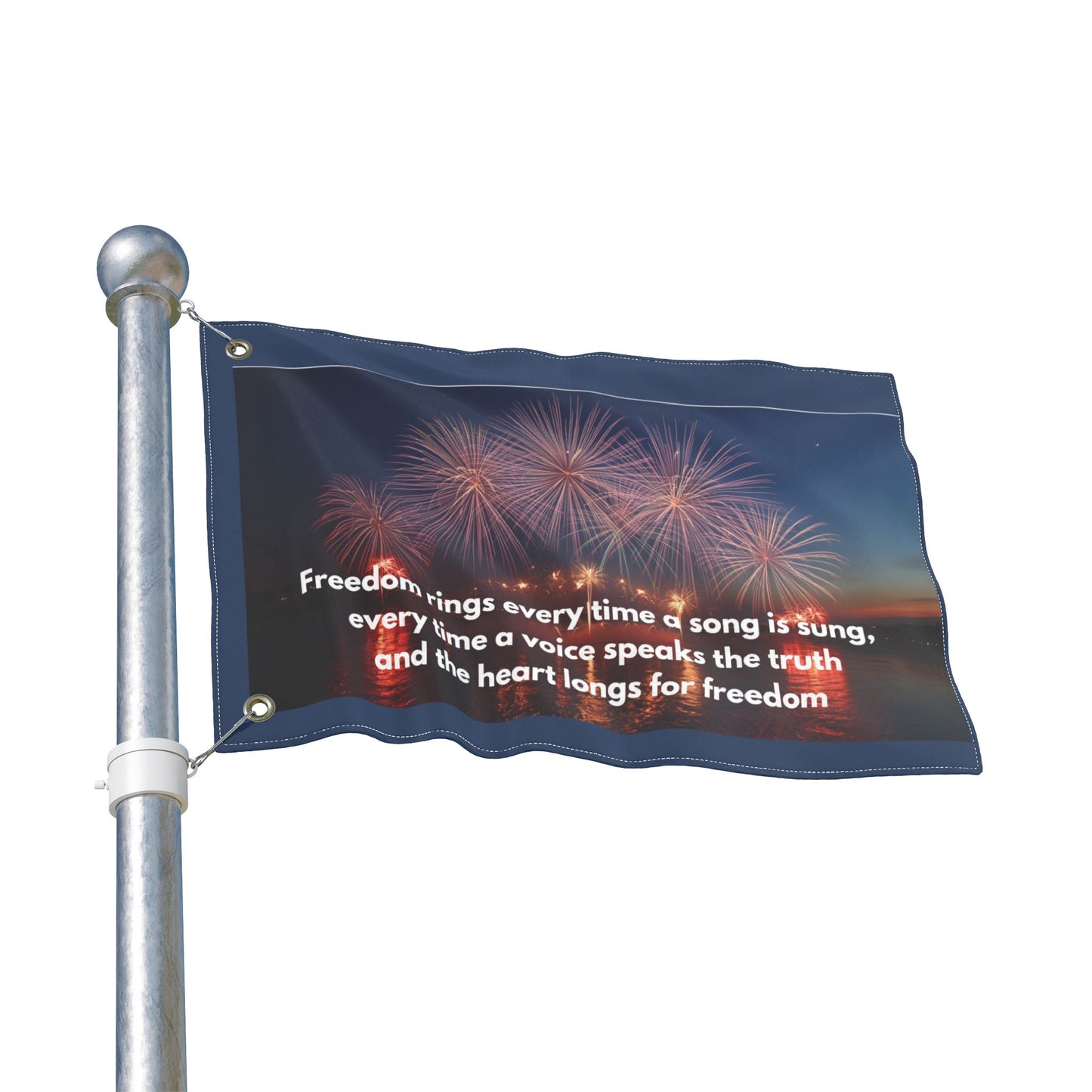 Freedom Fireworks Flag — Double-Sided Patriotic Yard Banner with Inspirational Quote