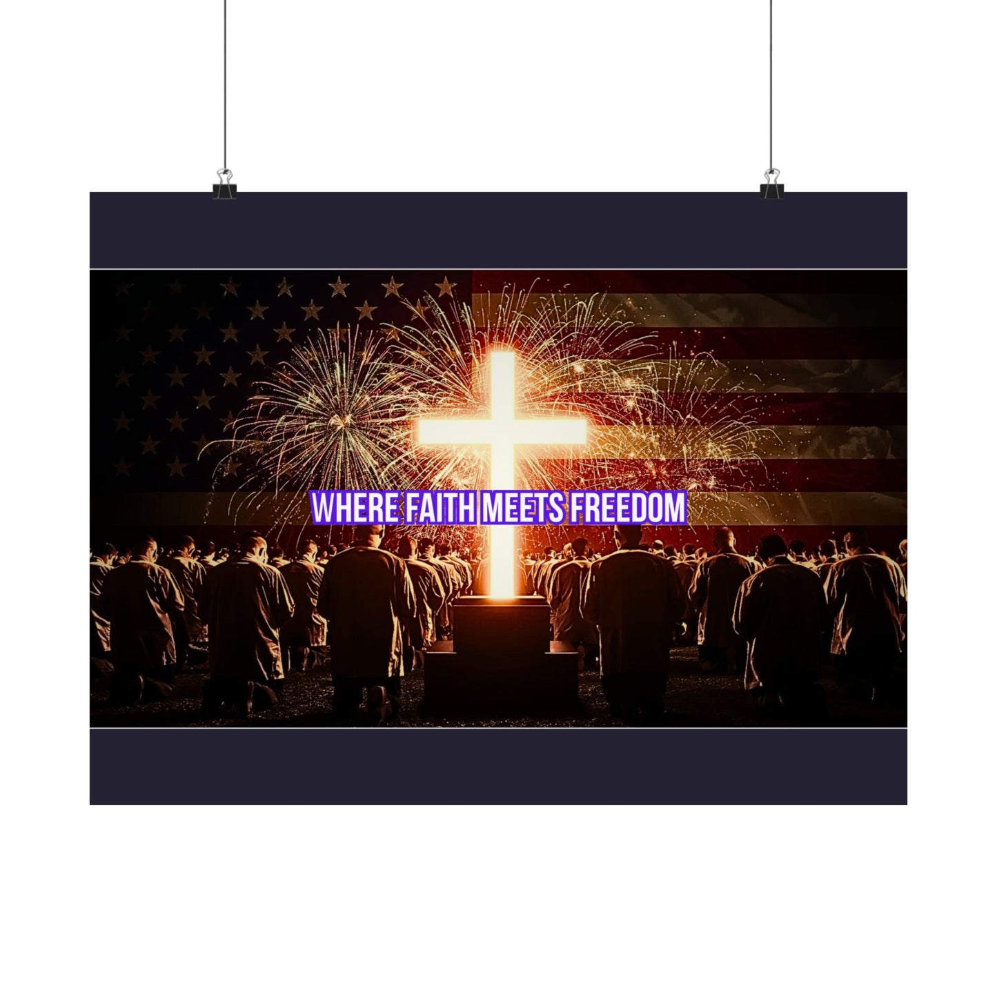 Where Faith Meets Freedom Satin Poster - Christian Patriotic Wall Art (210gsm)