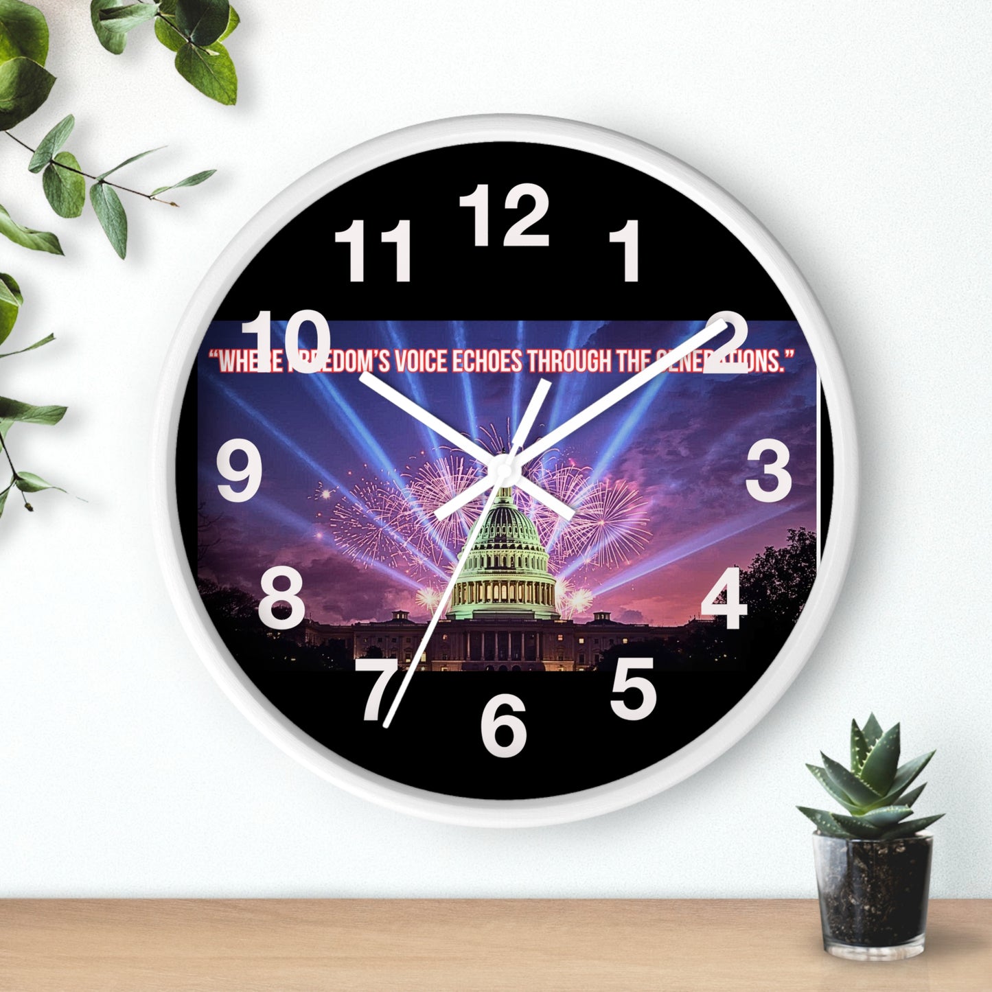 Capitol Fireworks Wall Clock — Patriotic Washington D.C. Clock with Quote