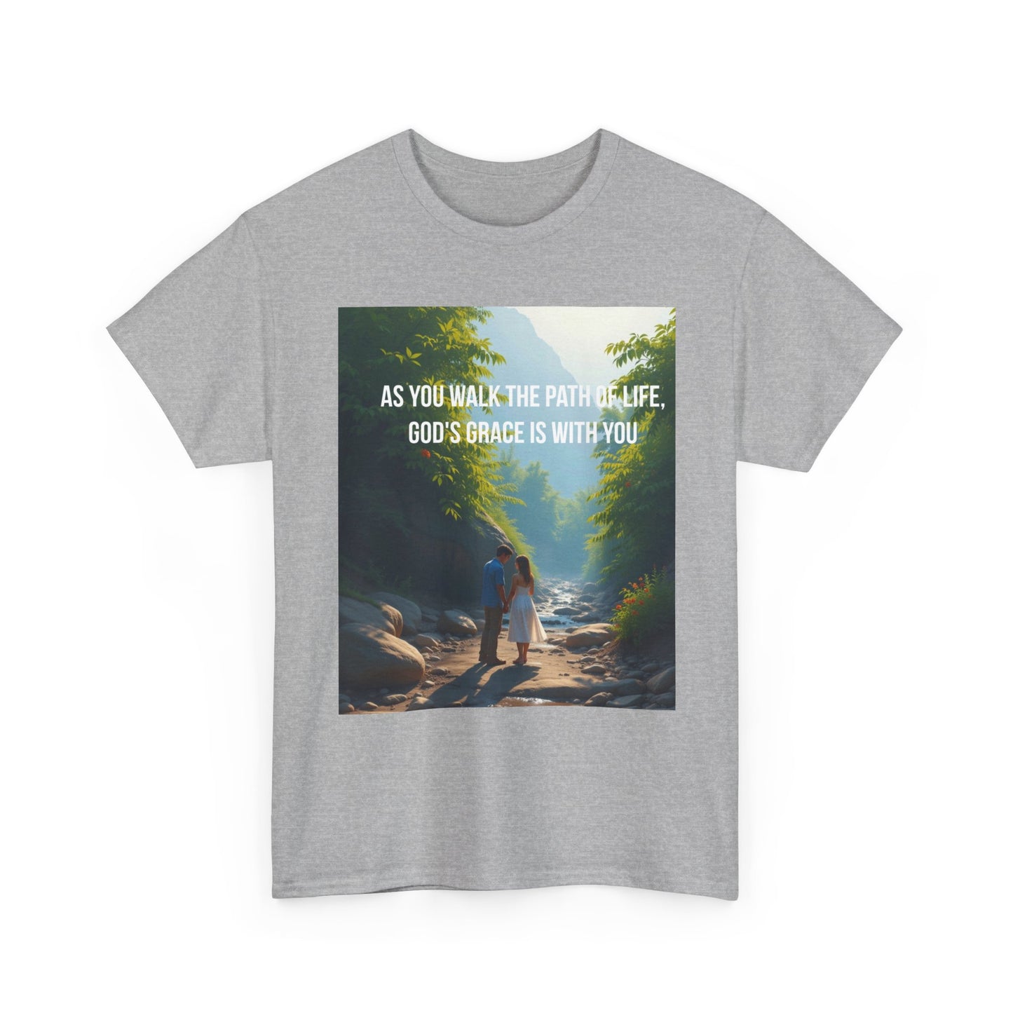 Faith-Inspired Nature T-Shirt — "As You Walk the Path of Life, God’s Grace Is With You"