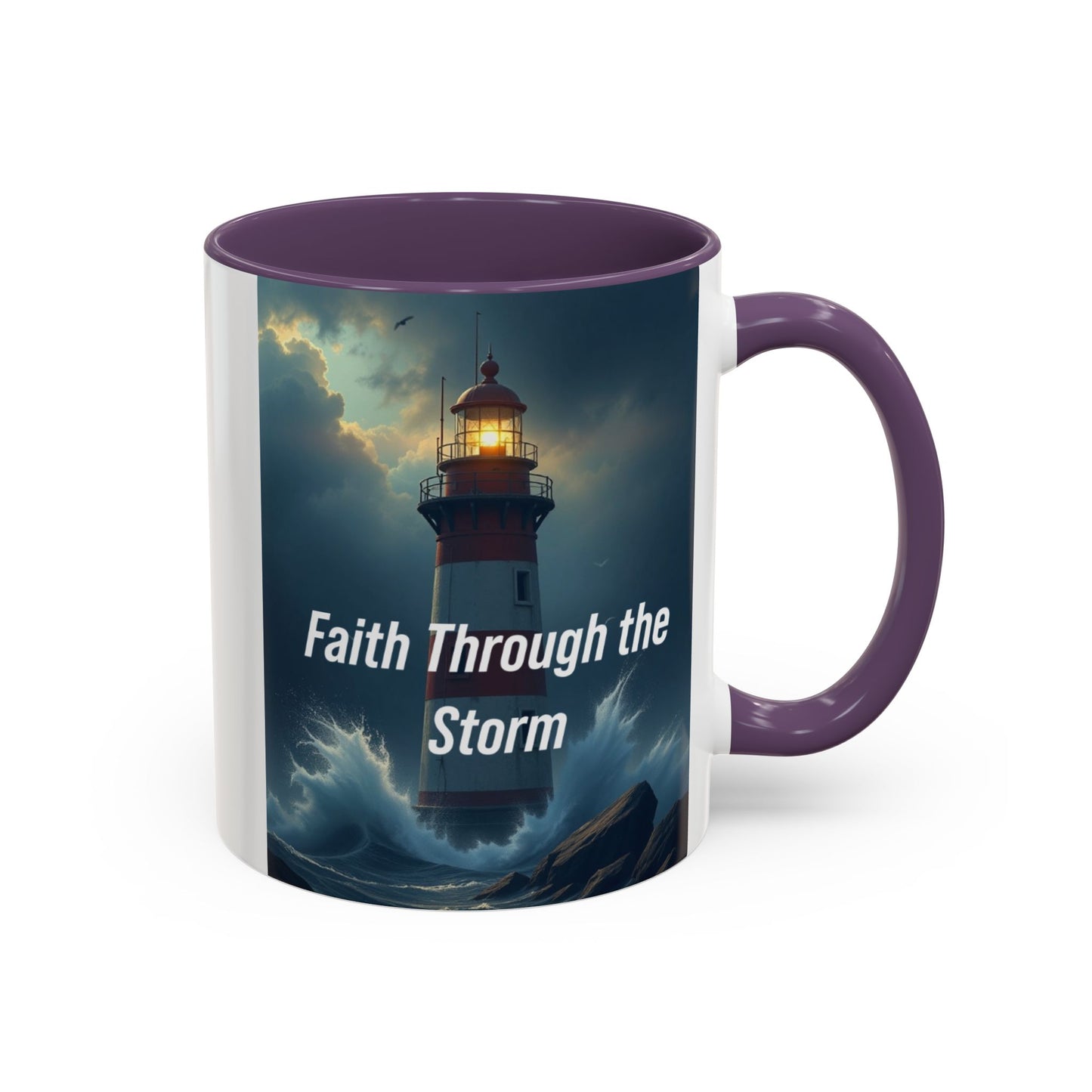 Faith Through the Storm Lighthouse Coffee Mug - Inspirational Ceramic Accent Mug