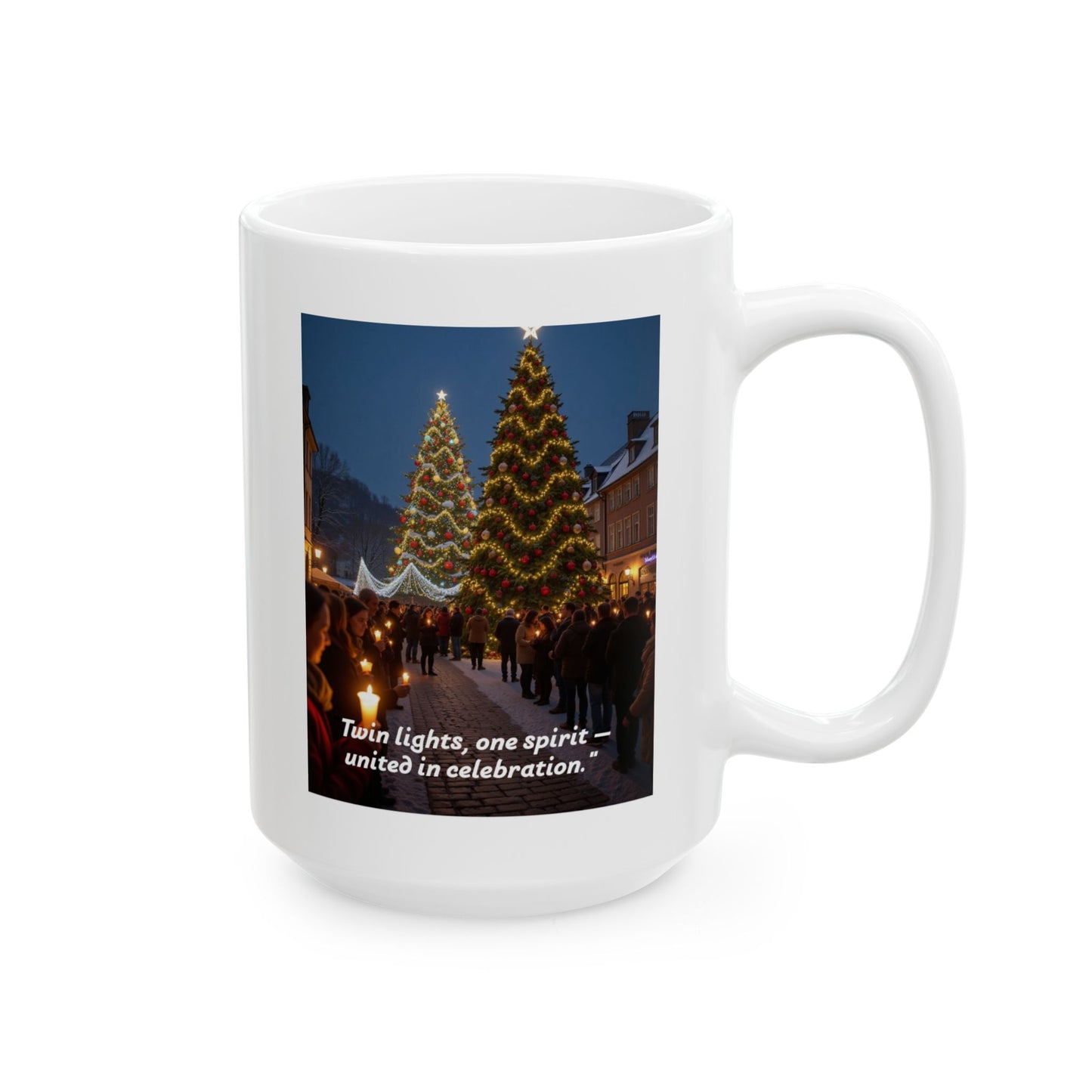 Ceramic Holiday Mug - Twin Lights Design, Christmas Gift, Celebration Cup for Coffee or Tea, Festive Home Decor, Perfect for Winter  308