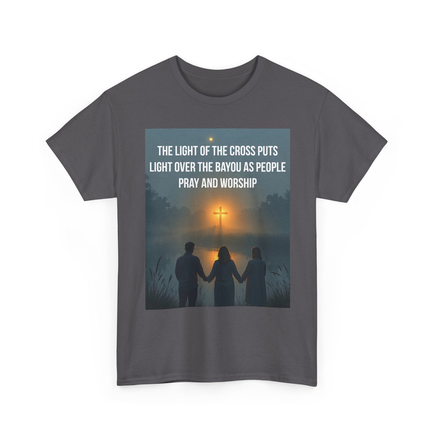 Christian Bayou Cross Tee — "The Light of the Cross Puts Light Over the Bayou" Faith T‑Shirt
