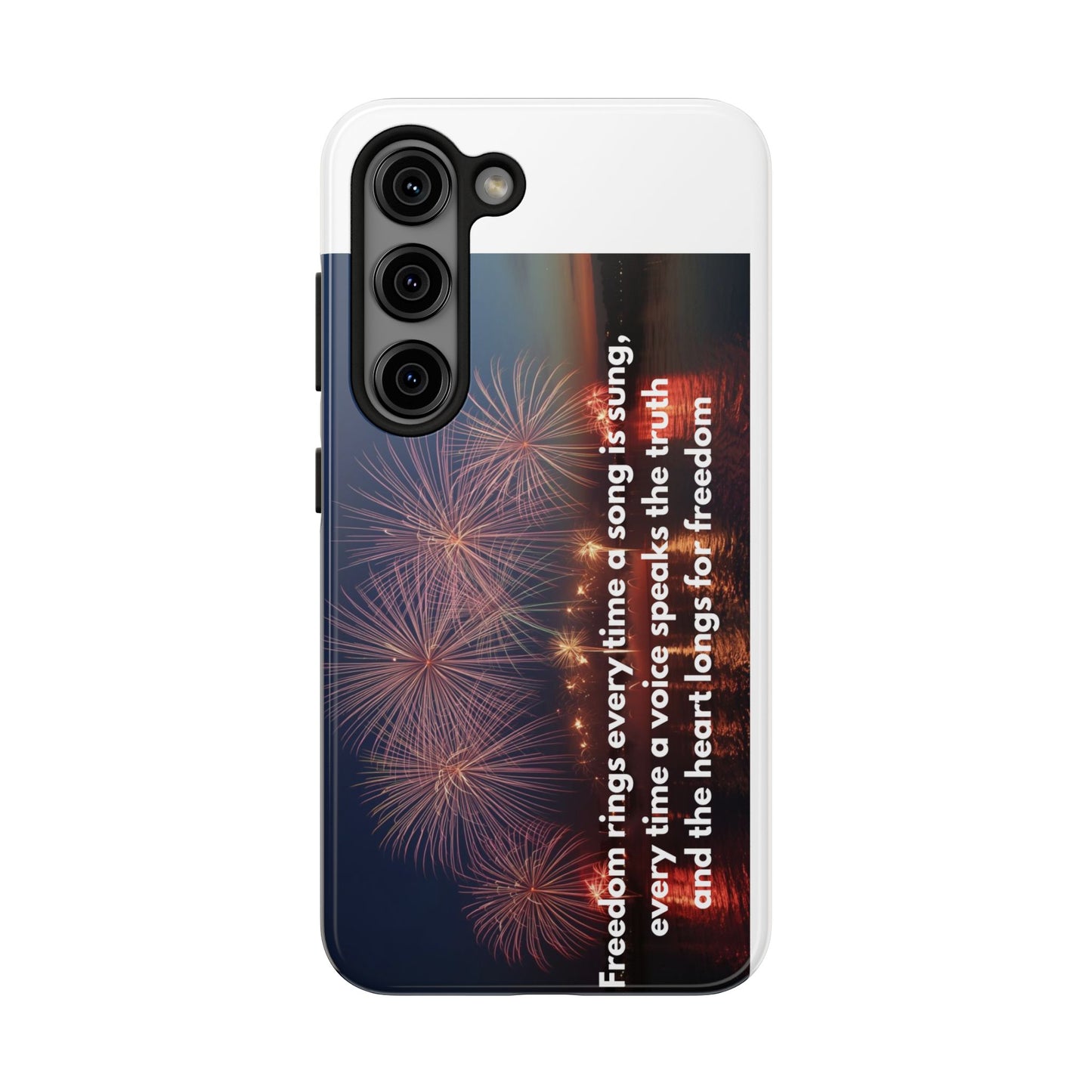 Patriotic Fireworks Tough Phone Case — "Freedom" Quote Protective Cover
