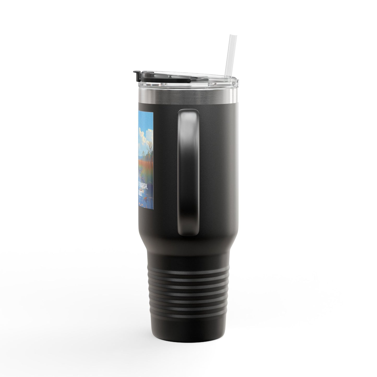 40oz Insulated Travel Mug — Scenic Marsh Landscape with Quote