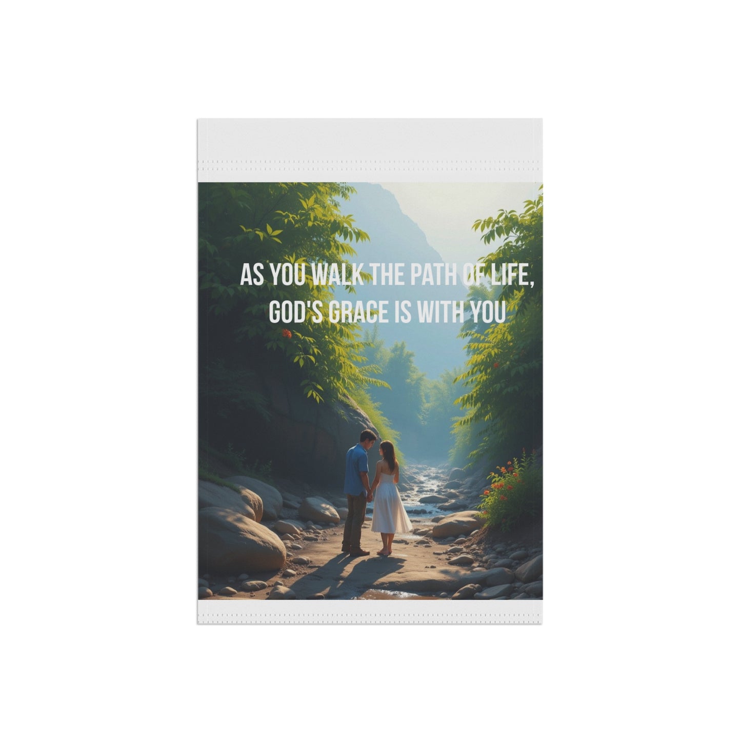 Garden Flag — "As You Walk the Path of Life, God's Grace Is With You" Spiritual Outdoor Banner