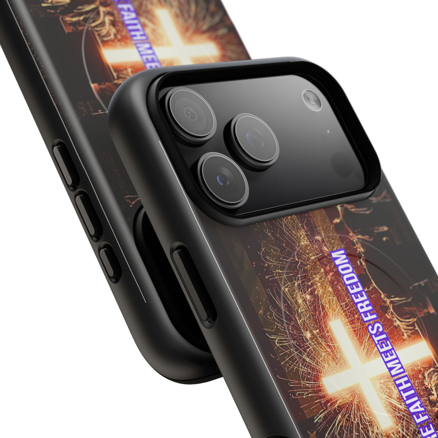 Christian Cross Phone Case - "Where Faith Meets Freedom" Tough Magnetic Case
