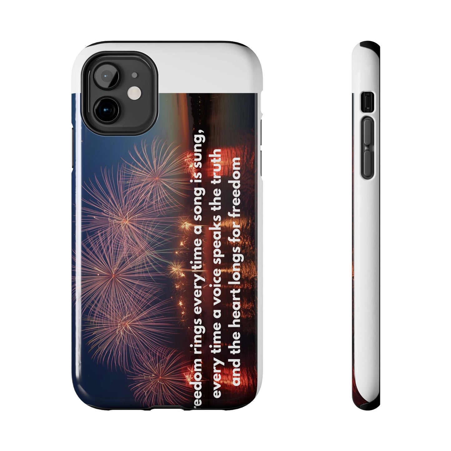 Patriotic Fireworks Tough Phone Case — "Freedom" Quote Protective Cover