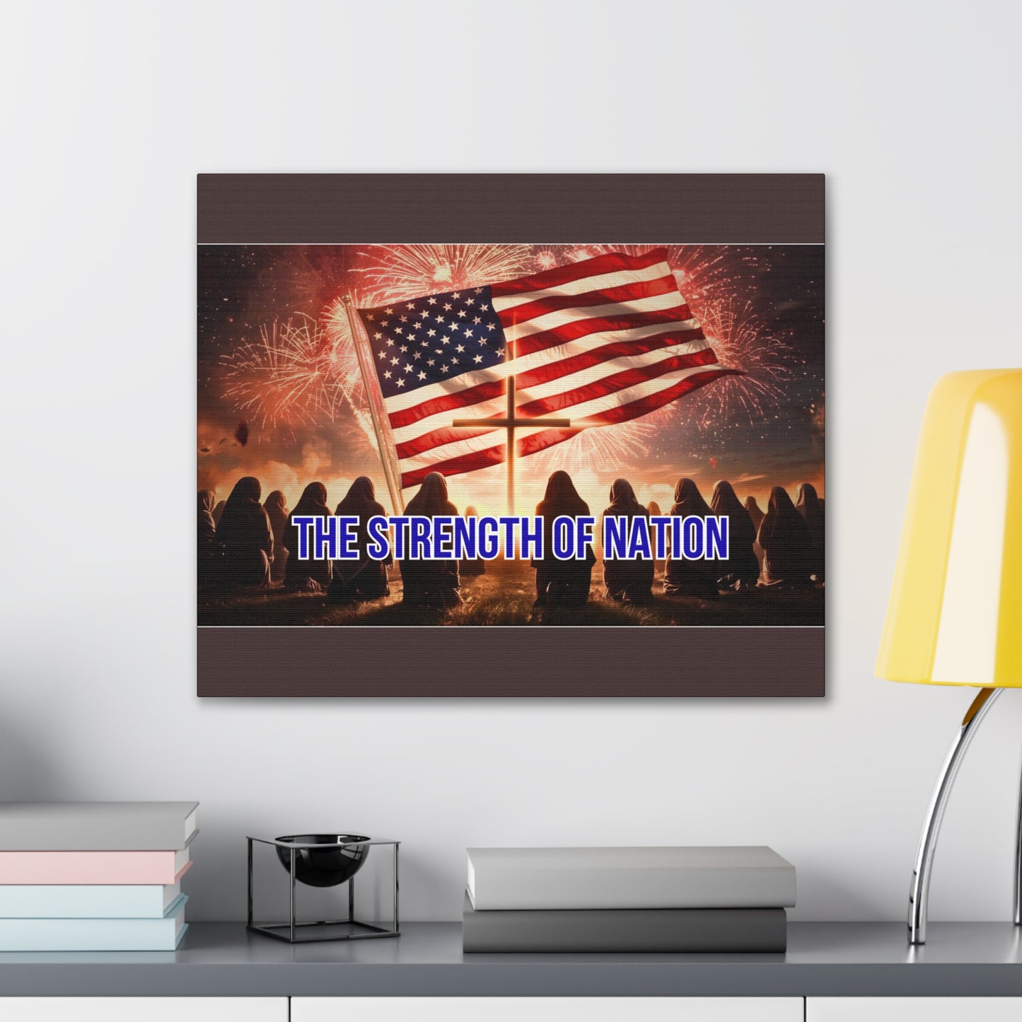 Patriotic Canvas Wall Art – “The Strength of Nation” American Flag with Fireworks