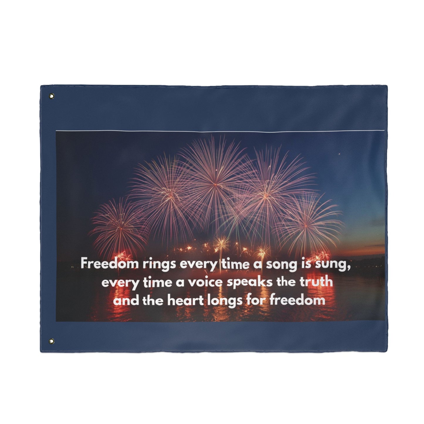 Freedom Fireworks Flag — Double-Sided Patriotic Yard Banner with Inspirational Quote