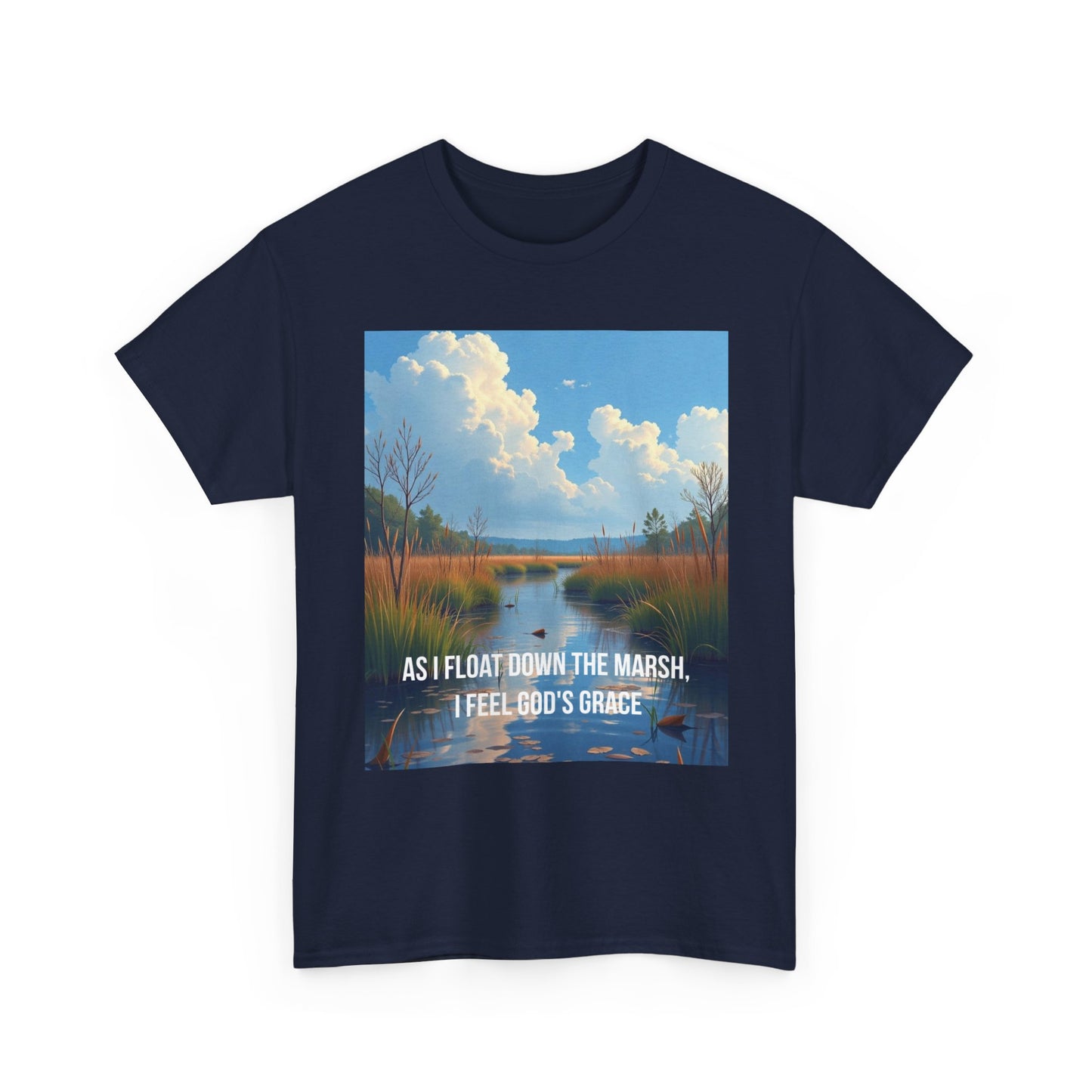 Marsh Landscape Tee — "As I Float Down the Marsh, I Feel God’s Grace"