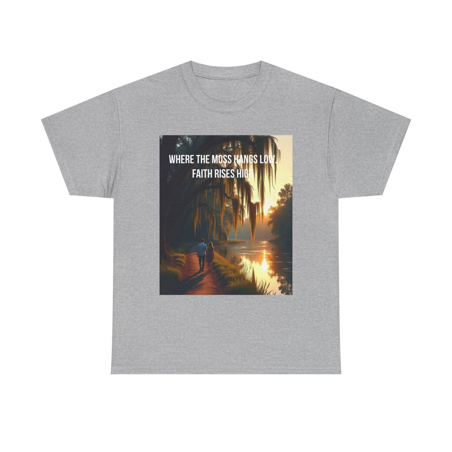 Faith Rising Tee — "Where the Moss Hangs Low, Faith Rises High" Sunset Bay Graphic T-Shirt